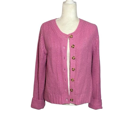Chelsea & Theodore pink chunky knit cardigan - L - Picture 1 of 7